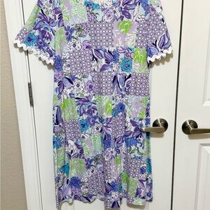 LILLY PULITZER MULTI JUICY STORY PATCH CODY SHORT SLEEVE DRESS Large